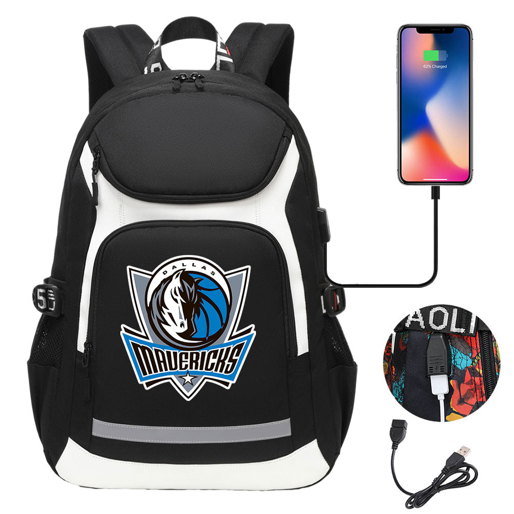 Dallas Mavericks Backpack School Notebook Travel Bags With USB