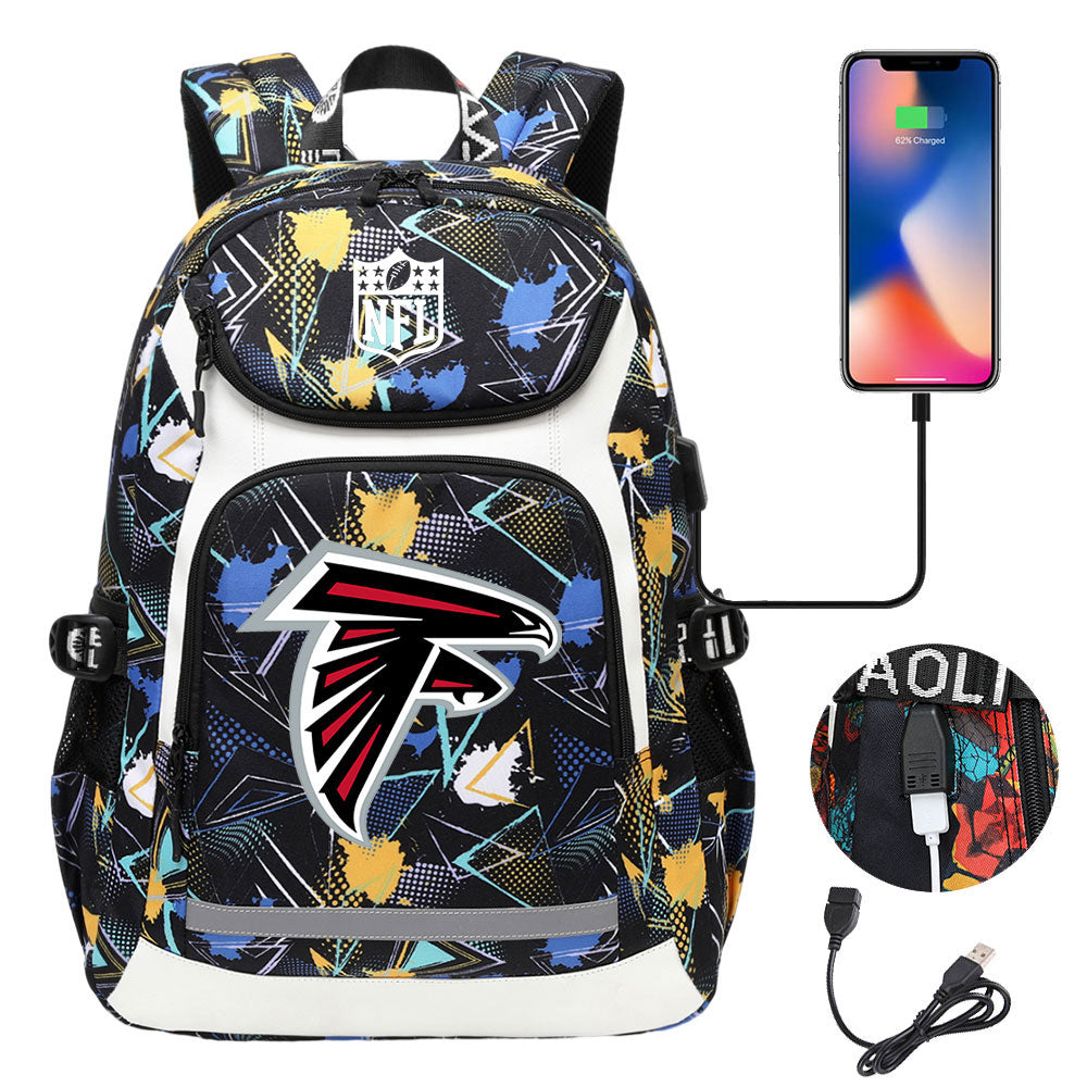 Atlanta Falcons Football Rugby Backpack School Notebook Travel Bags With USB