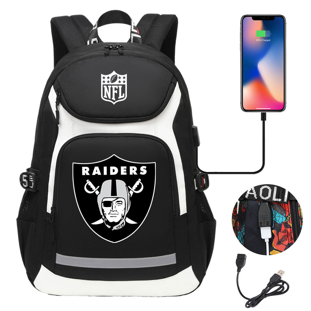 Oakland Raiders Football Rugby Backpack School Notebook Travel Bags With USB