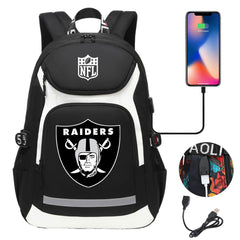 Oakland Raiders Football Rugby Backpack School Notebook Travel Bags With USB
