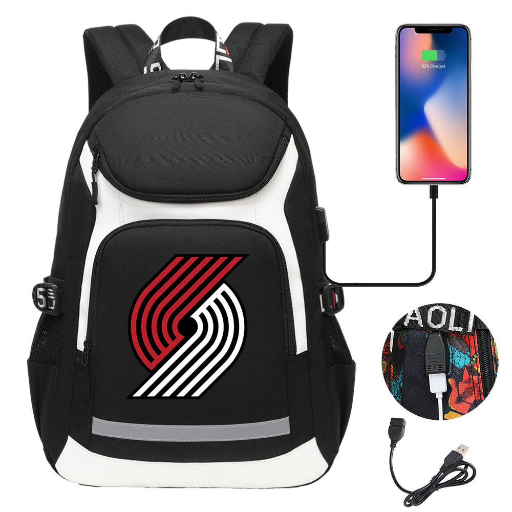 Portland Trail Blazers Backpack School Notebook Travel Bags With USB