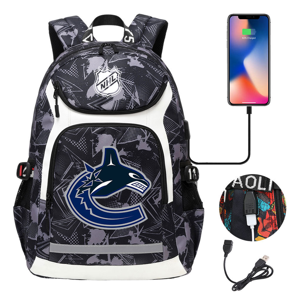 Vancouver Canucks Hockey League Backpack School Notebook Travel Bags With USB