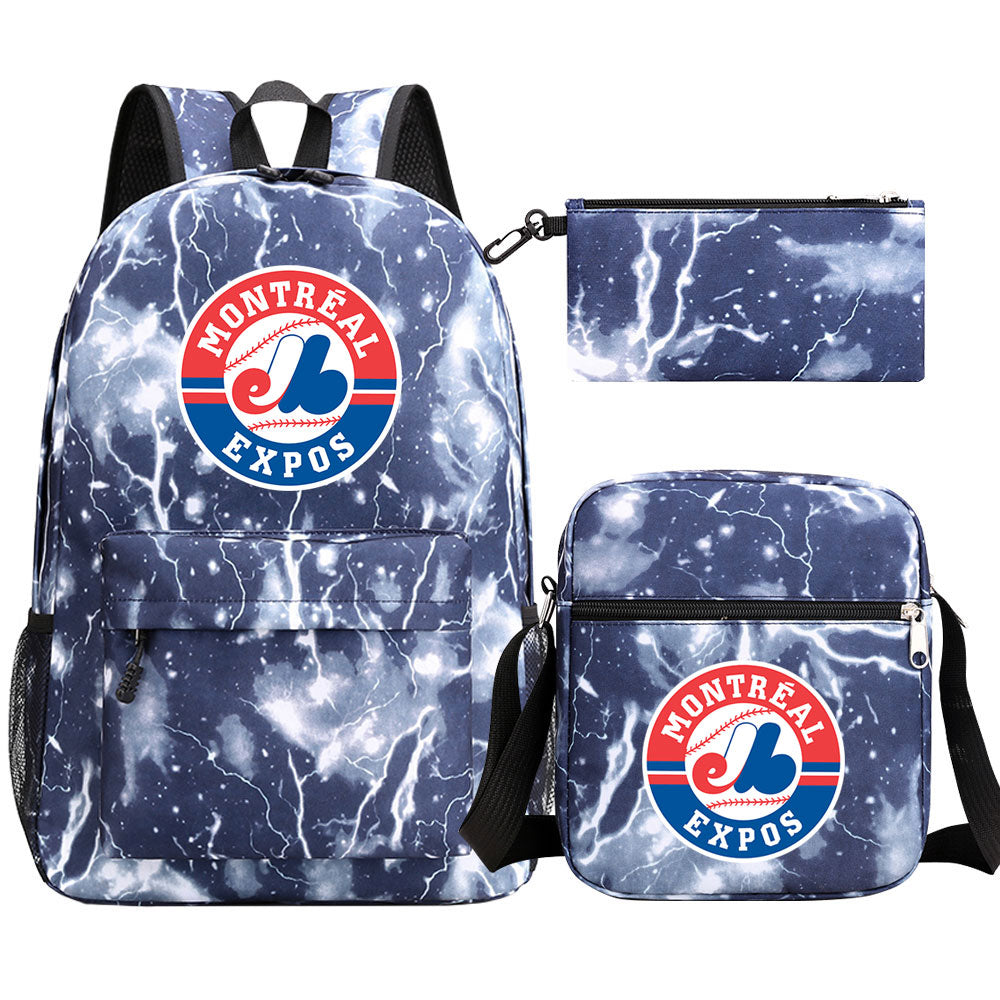 Montreal Expos Baseball School Backpack Shoulder Bag Pencil Bags 3pcs Set