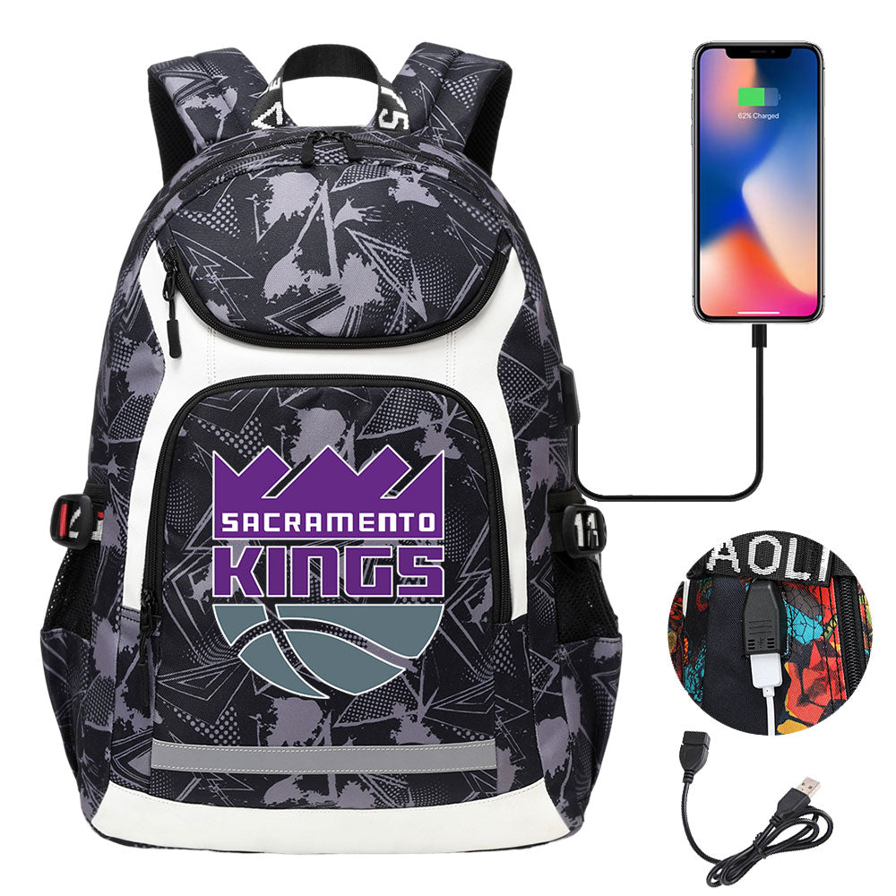 Sacramento Kings Backpack School Notebook Travel Bags With USB