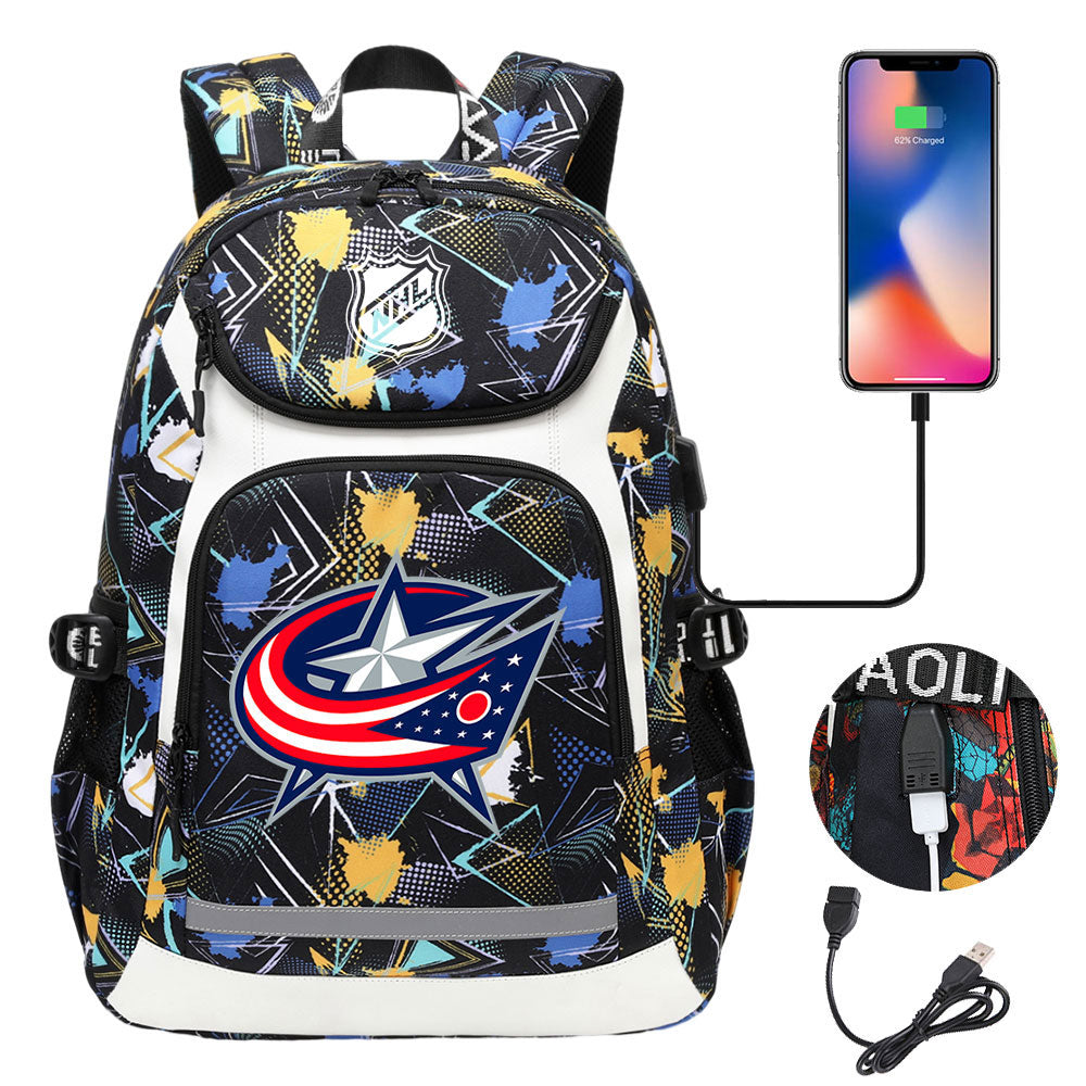 Columbus Blue Jackets Hockey League Backpack School Notebook Travel Bags With USB
