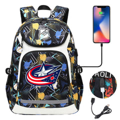 Columbus Blue Jackets Hockey League Backpack School Notebook Travel Bags With USB