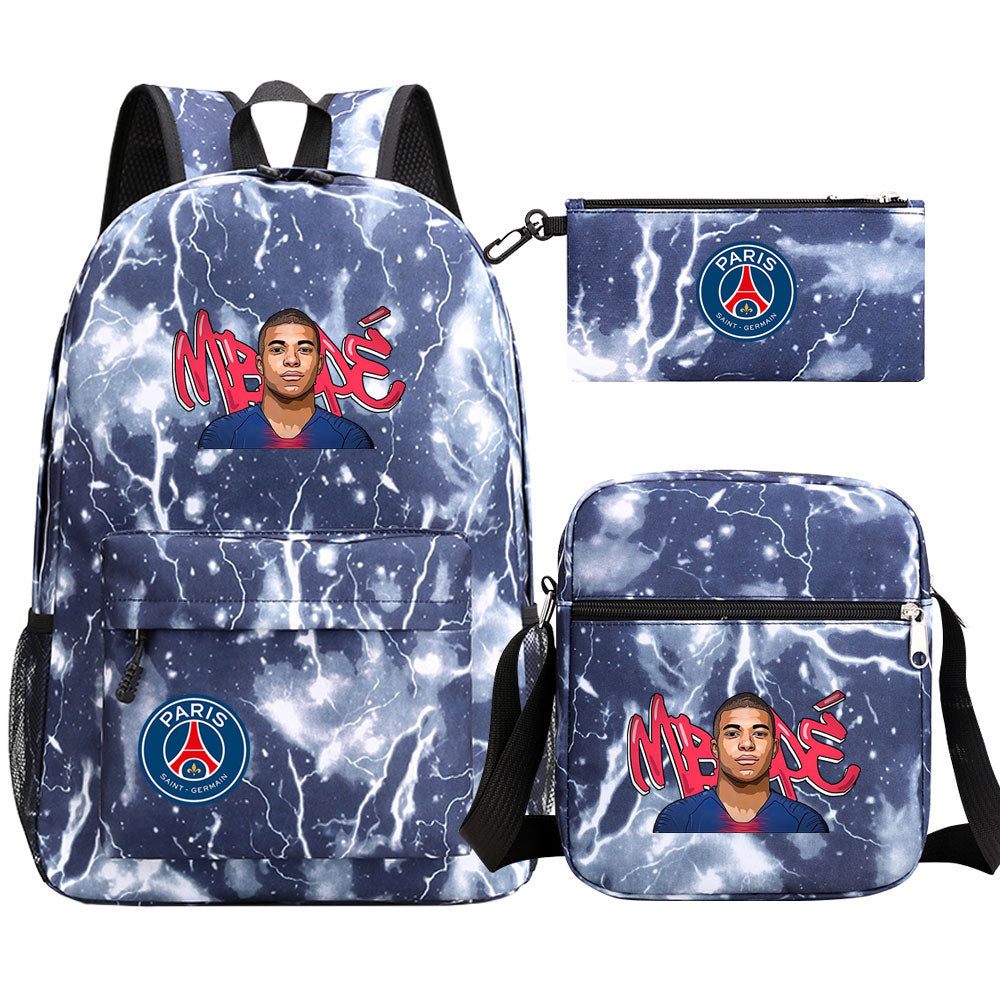 Mbappe Football Player Football Player School Backpack Shoulder Bag Pencil Bags 3pcs Set