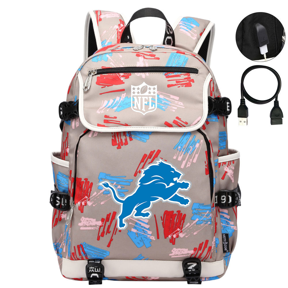 Detroit Lions Football Team Rugby Backpack School Notebook Travel Bag