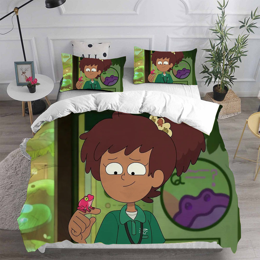 Amphibia Teen Girl in a Frog World Cosplay Bedding Set Duvet Cover Pillowcases Halloween Home Decor