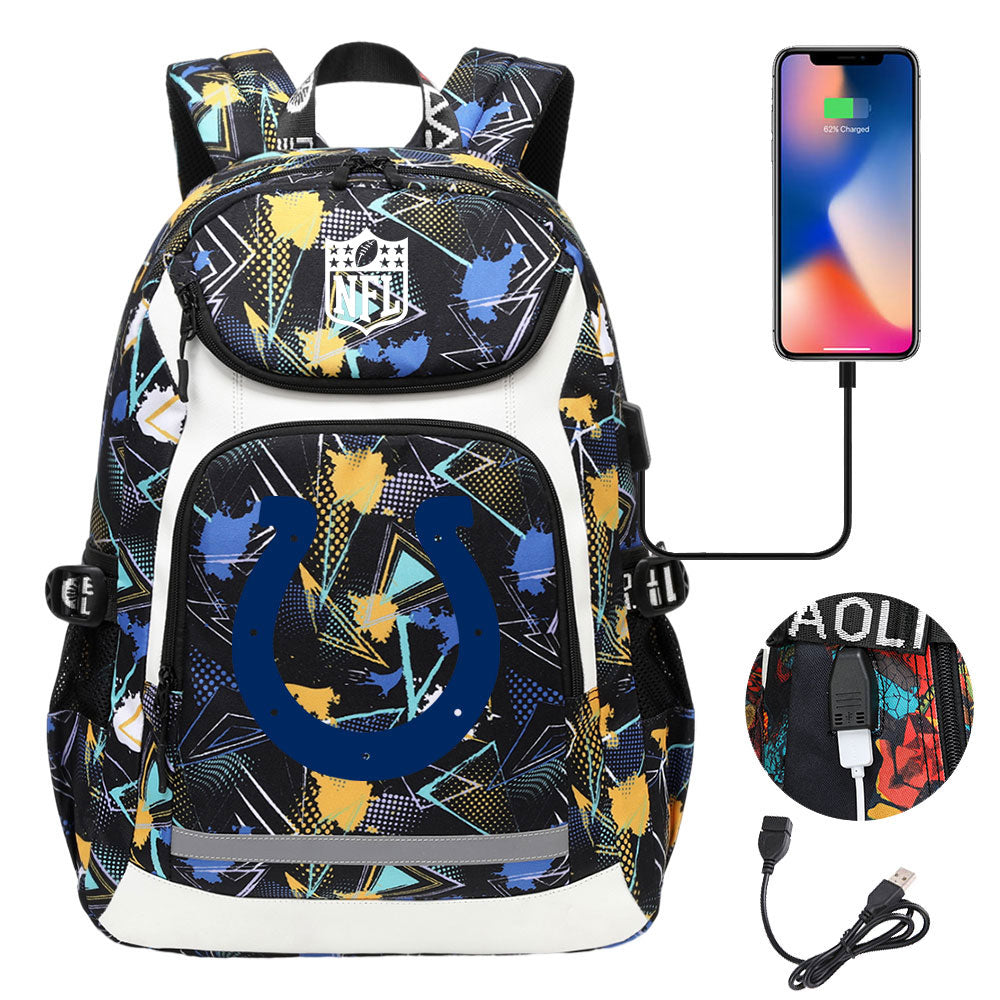 Indianapolis Colts Football Rugby Backpack School Notebook Travel Bags With USB