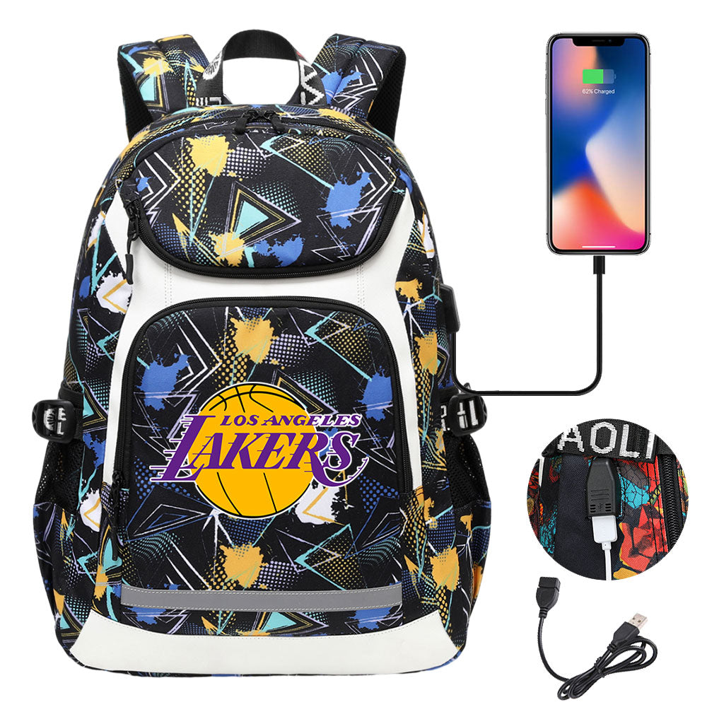 Los Angeles Lakers Backpack School Notebook Travel Bags With USB