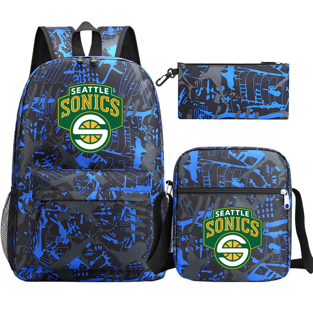 Seattle SuperSonics Basketball School Backpack Shoulder Bag Pencil Bags 3pcs Set