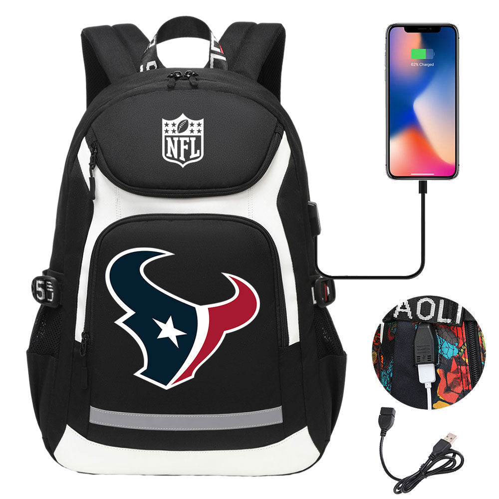 Houston Texans Football Rugby Backpack School Notebook Travel Bags With USB