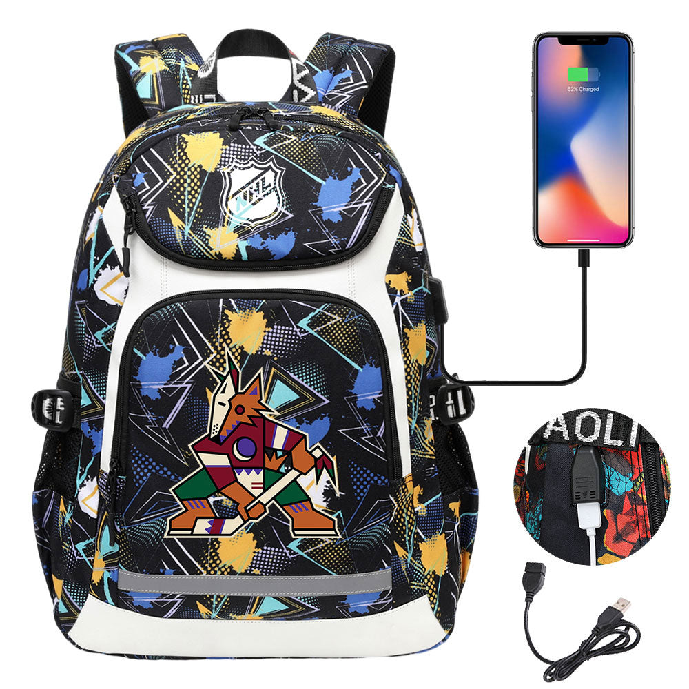 Arizona Coyotes Hockey League Backpack School Notebook Travel Bags With USB