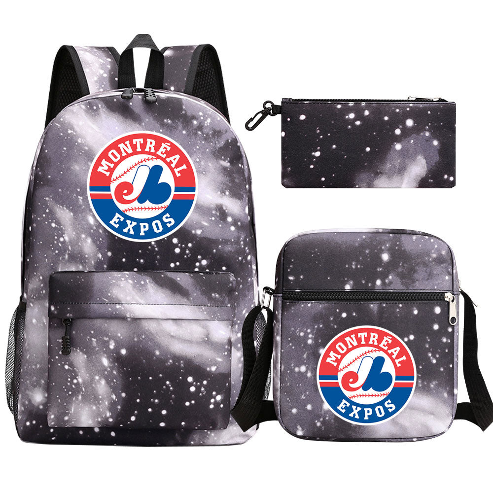 Montreal Expos Baseball School Backpack Shoulder Bag Pencil Bags 3pcs Set