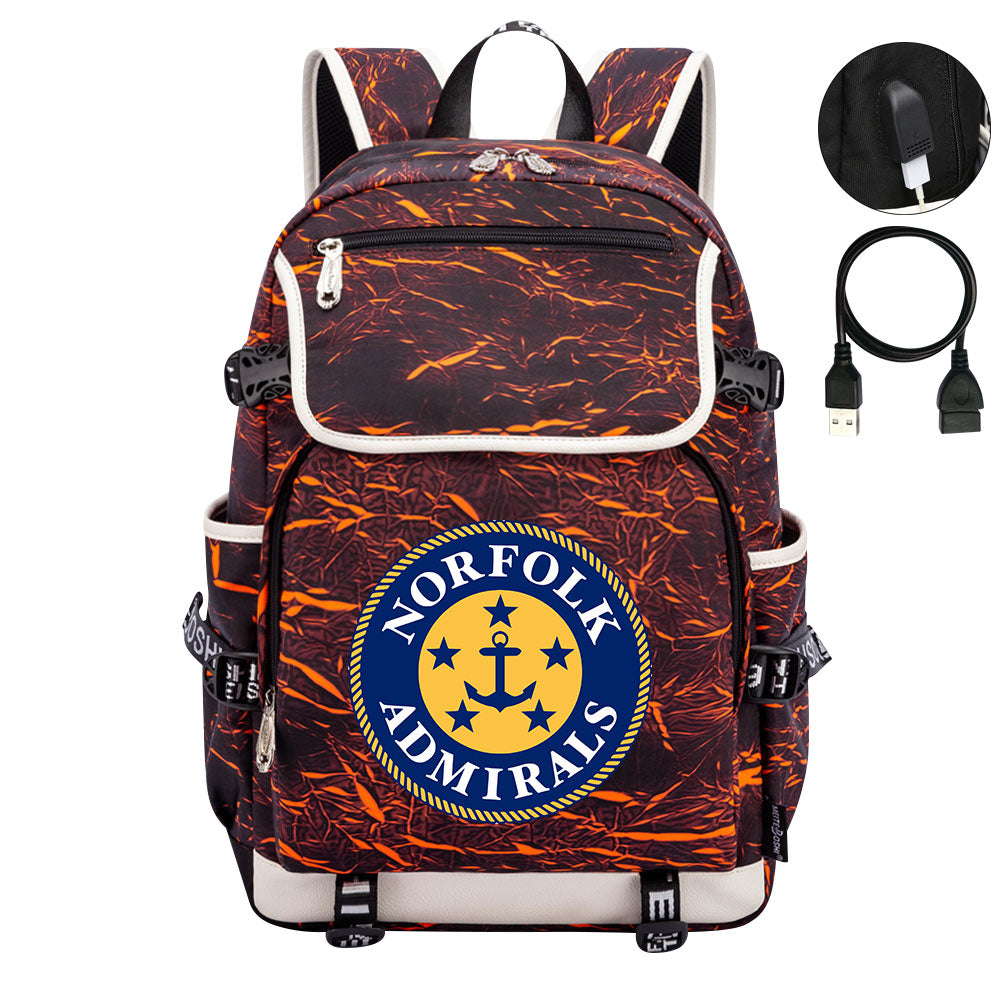 Norfolk Admirals Hockey League Backpack School Notebook Travel Bag