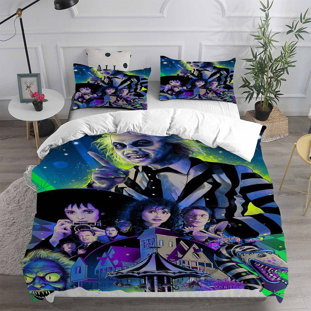 Beetlejuice Cosplay Bedding Set Duvet Cover Pillowcases Halloween Home Decor