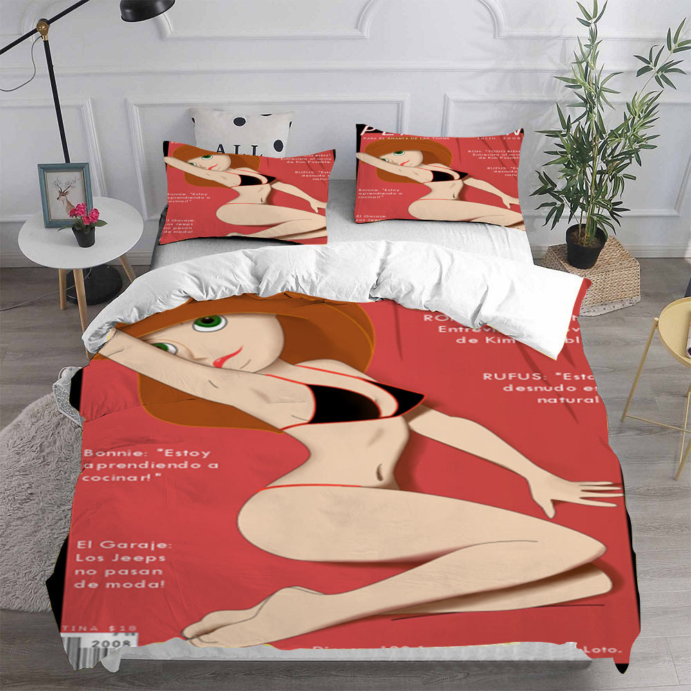 Kim Possible Cosplay Bedding Set Duvet Cover Pillowcases Halloween Home Decor