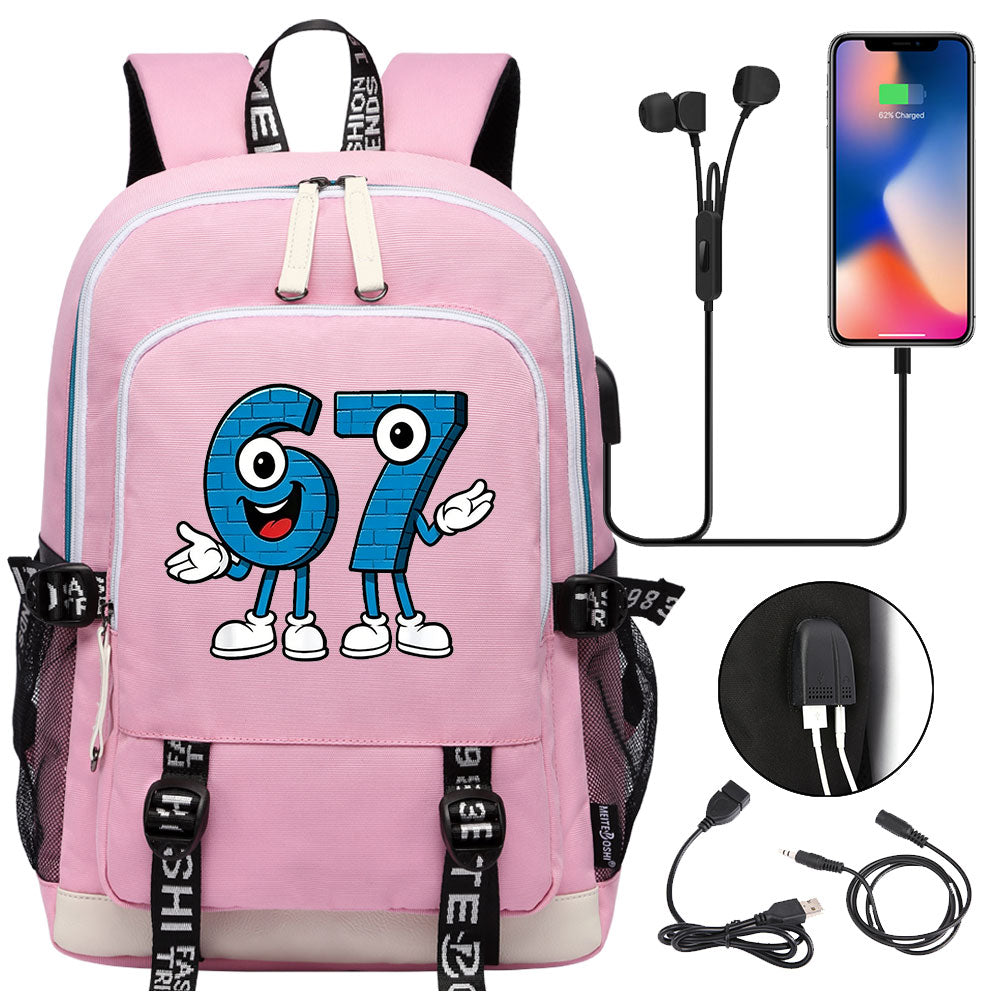 Steal a Brainrot 67 USB Charging Backpack School Note Book Laptop Travel Bags