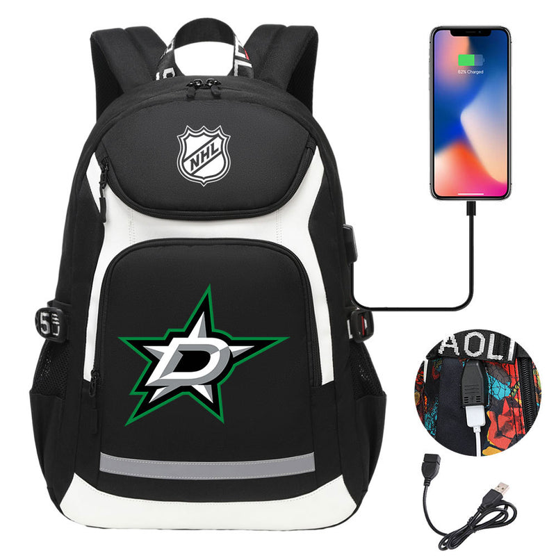 Dallas Stars Hockey League Backpack School Notebook Travel Bags With USB
