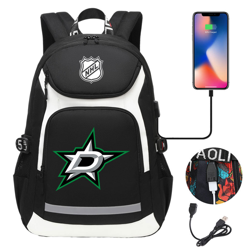 Dallas Stars Hockey League Backpack School Notebook Travel Bags With USB