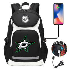 Dallas Stars Hockey League Backpack School Notebook Travel Bags With USB