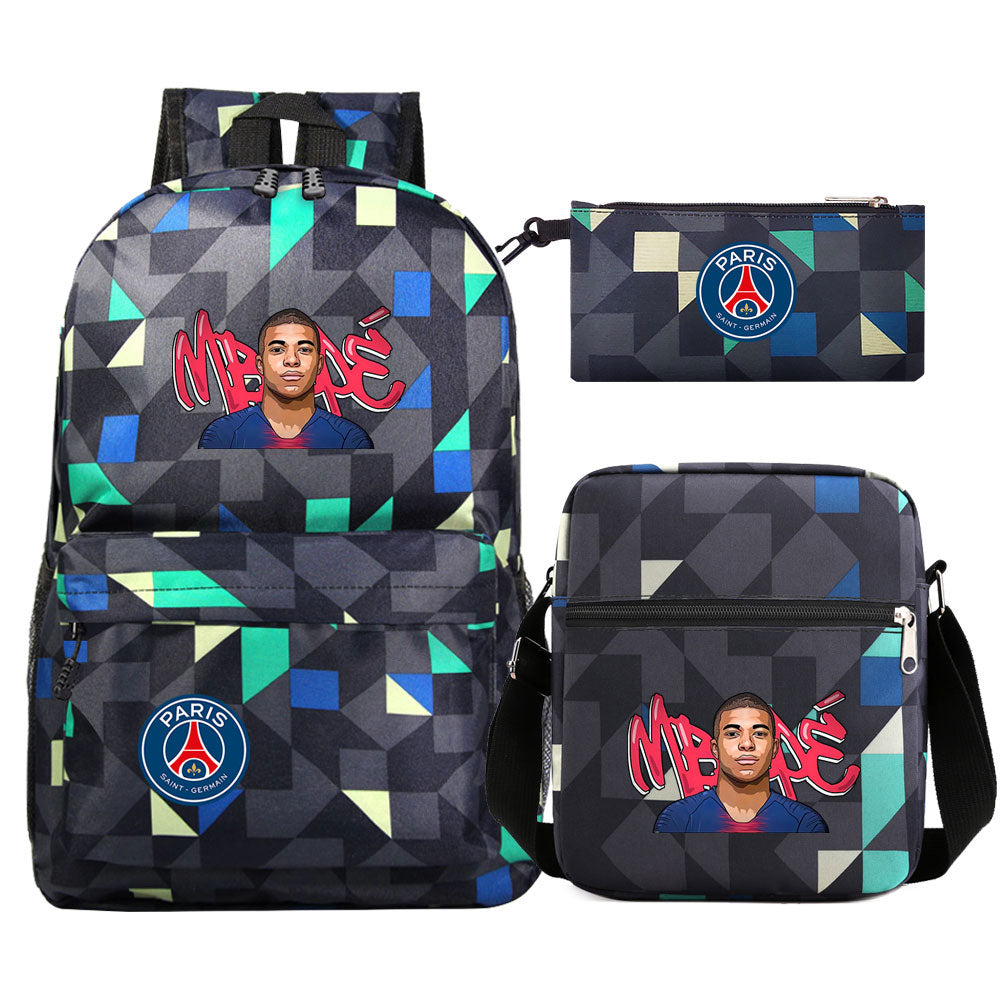 Mbappe Football Player Football Player School Backpack Shoulder Bag Pencil Bags 3pcs Set