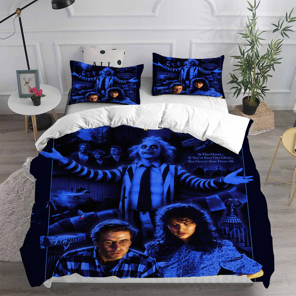 Beetlejuice Cosplay Bedding Set Duvet Cover Pillowcases Halloween Home Decor