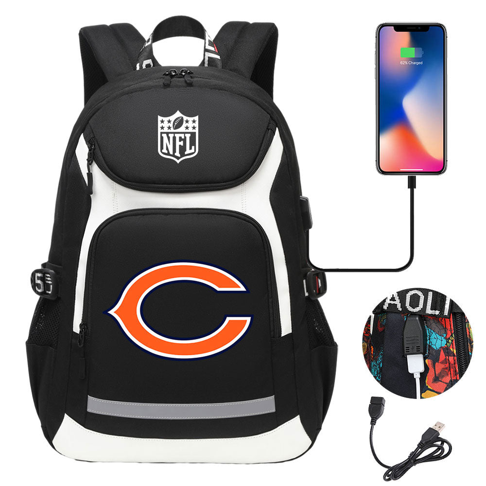Chicago Bears Football Rugby Backpack School Notebook Travel Bags With USB