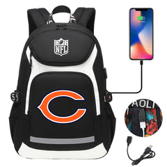 Chicago Bears Football Rugby Backpack School Notebook Travel Bags With USB
