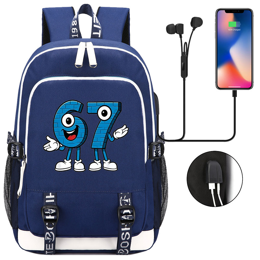 Steal a Brainrot 67 USB Charging Backpack School Note Book Laptop Travel Bags