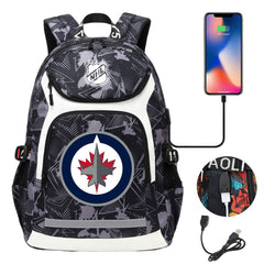 Winnipeg Jets Hockey League Backpack School Notebook Travel Bags With USB
