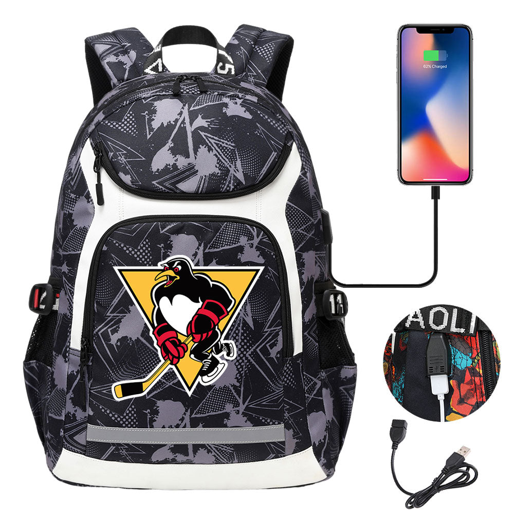 Wilkes Barre Scranton Penguins Backpack School Notebook Travel Bags With USB