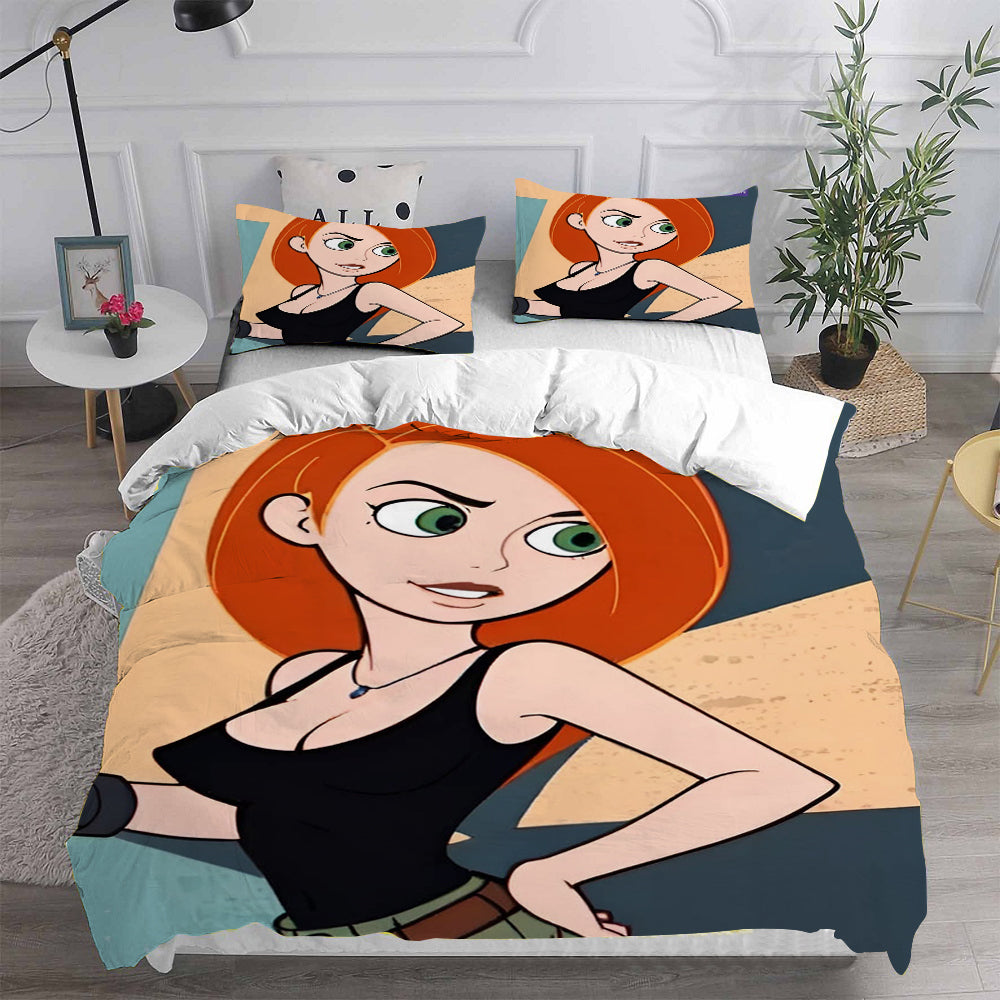 Kim Possible Cosplay Bedding Set Duvet Cover Pillowcases Halloween Home Decor
