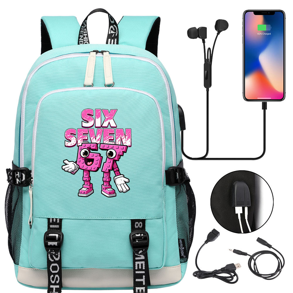 Steal a Brainrot 67 USB Charging Backpack School Note Book Laptop Travel Bags