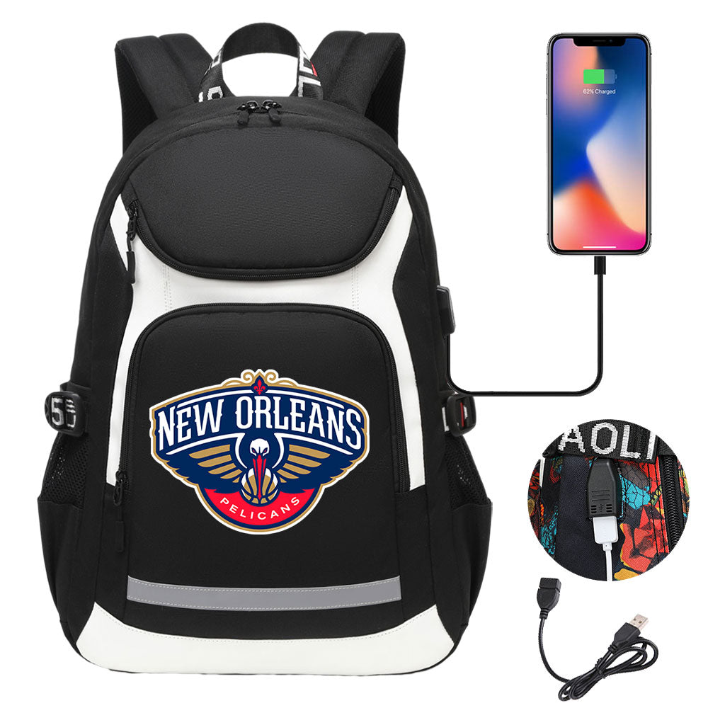 New Orleans Pelicans Backpack School Notebook Travel Bags With USB