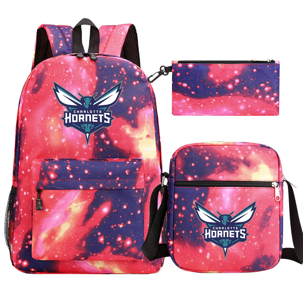 Charlotte Hornets Basketball School Backpack Shoulder Bag Pencil Bags 3pcs Set