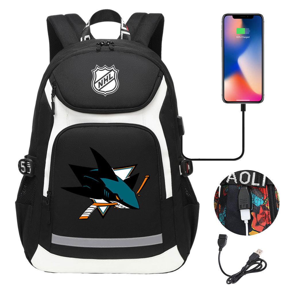 San Jose Sharks Hockey League Backpack School Notebook Travel Bags With USB
