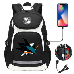 San Jose Sharks Hockey League Backpack School Notebook Travel Bags With USB