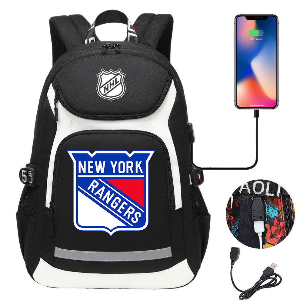 New York Rangers Hockey League Backpack School Notebook Travel Bags With USB