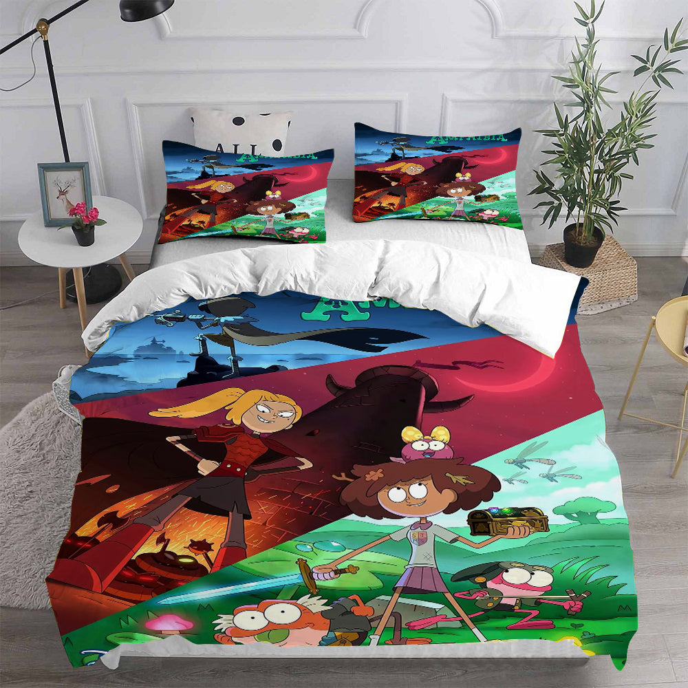 Amphibia Teen Girl in a Frog World Cosplay Bedding Set Duvet Cover Pillowcases Halloween Home Decor