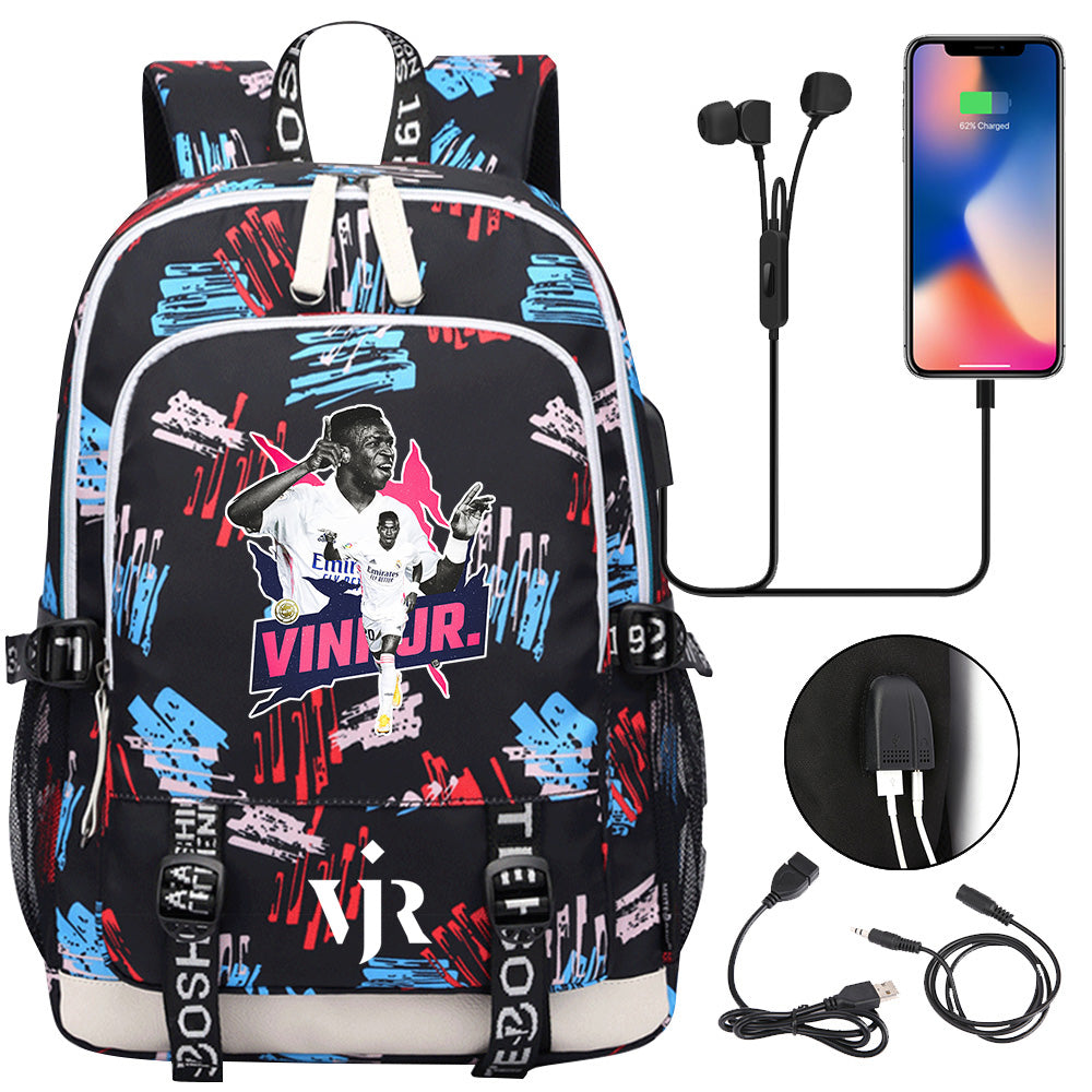 Vinicius Junior FC USB Charging Backpack School Note Book Laptop Travel Bags