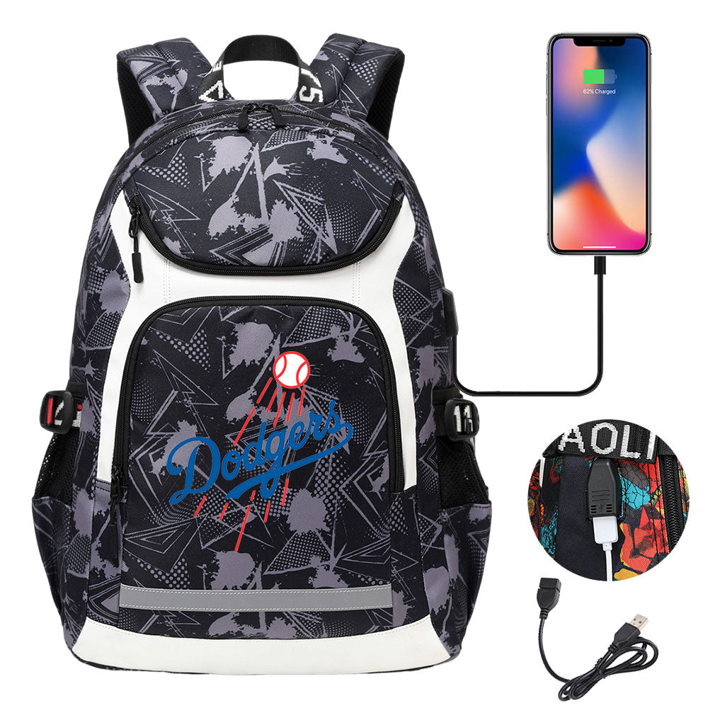 LA Dodgers Backpack School Notebook Travel Bags With USB