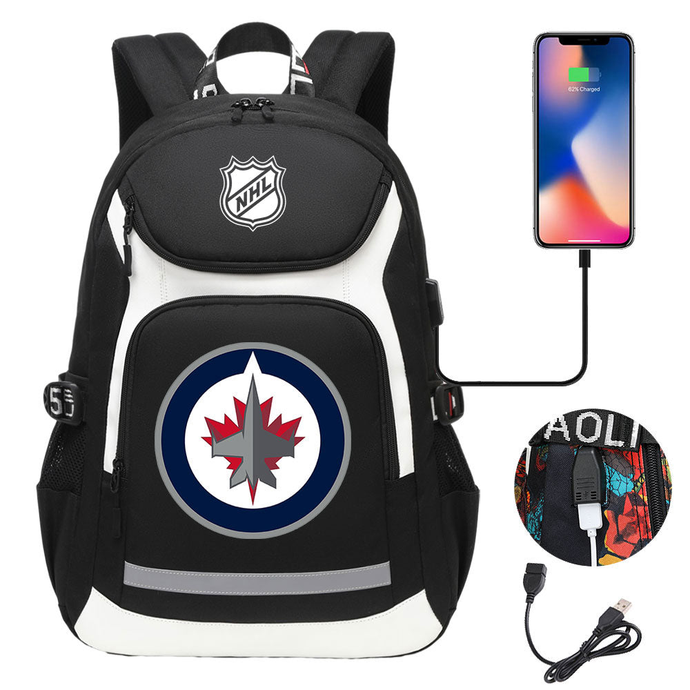 Winnipeg Jets Hockey League Backpack School Notebook Travel Bags With USB