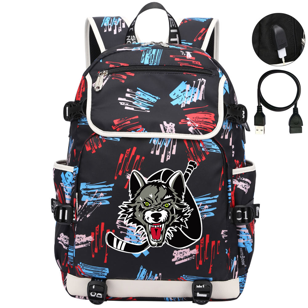 Chicago Wolves Hockey League Backpack School Notebook Travel Bag