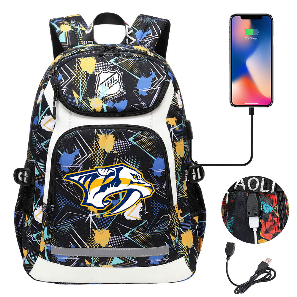 Nashville Predators Hockey League Backpack School Notebook Travel Bags With USB
