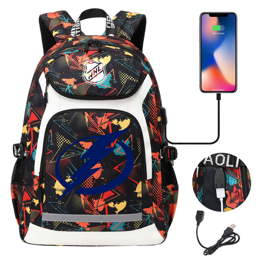 Tampa Bay Lightning Hockey League Backpack School Notebook Travel Bags With USB