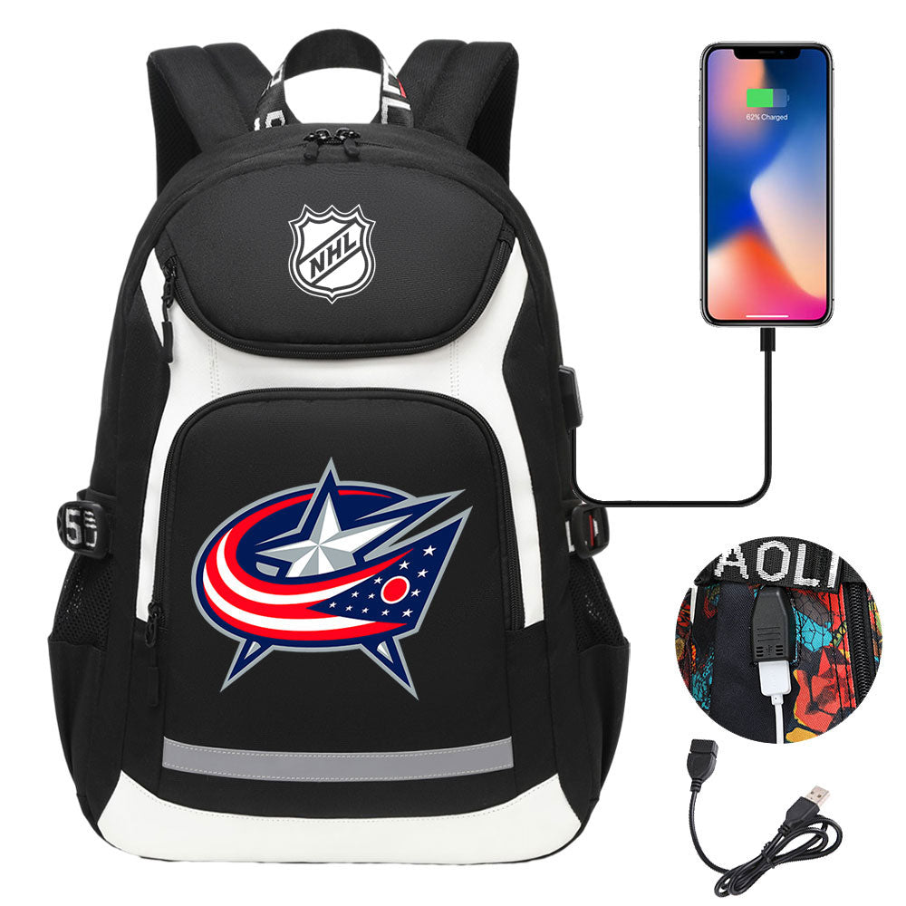 Columbus Blue Jackets Hockey League Backpack School Notebook Travel Bags With USB
