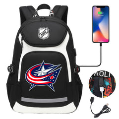 Columbus Blue Jackets Hockey League Backpack School Notebook Travel Bags With USB