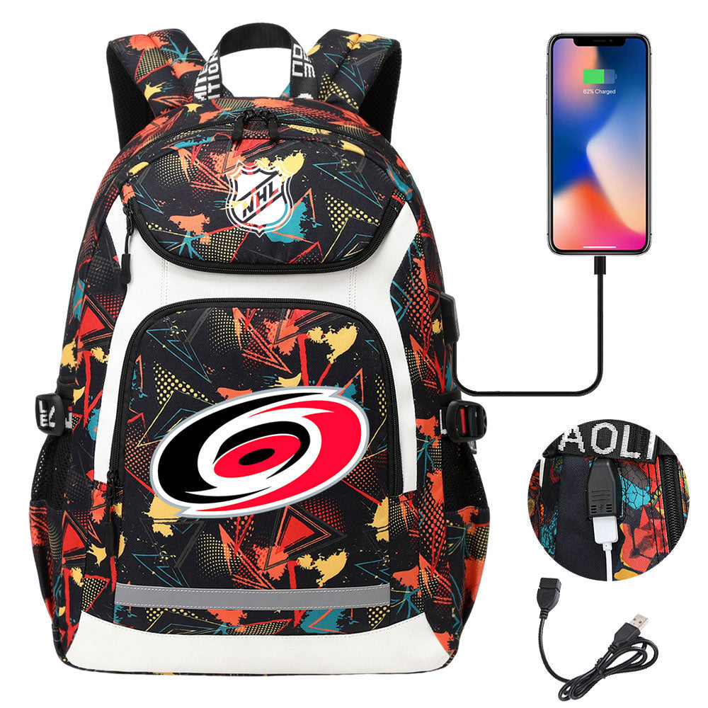Carolina Hurricanes Hockey League Backpack School Notebook Travel Bags With USB